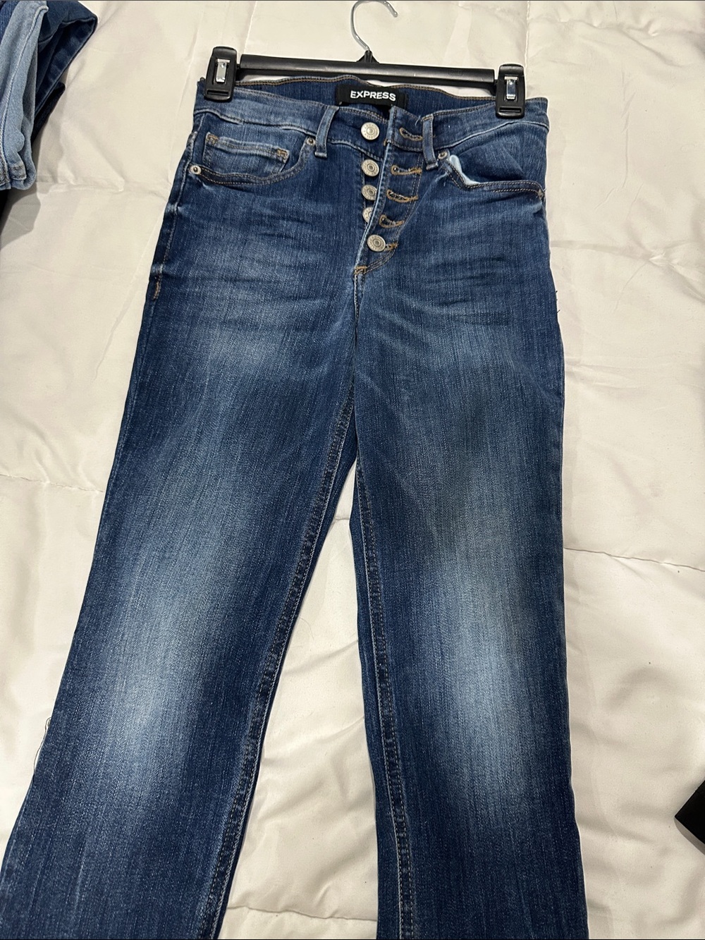 Express High Rise Button-Fly Jeans in Dark Blue Wash